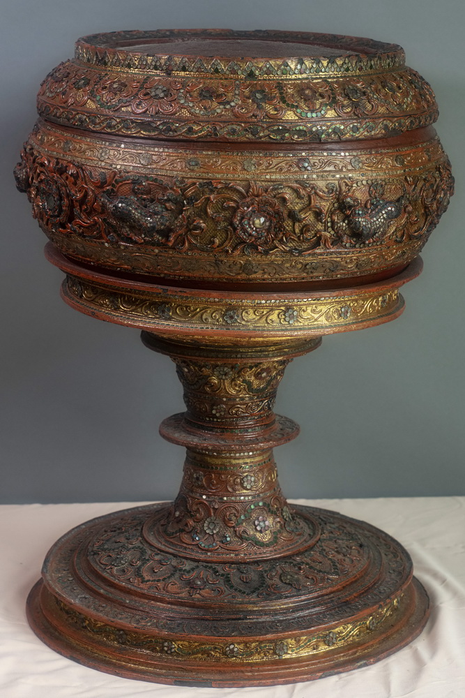 MAKE AN OFFER - Thabeik on kalat, giant covered monk bowl on stand